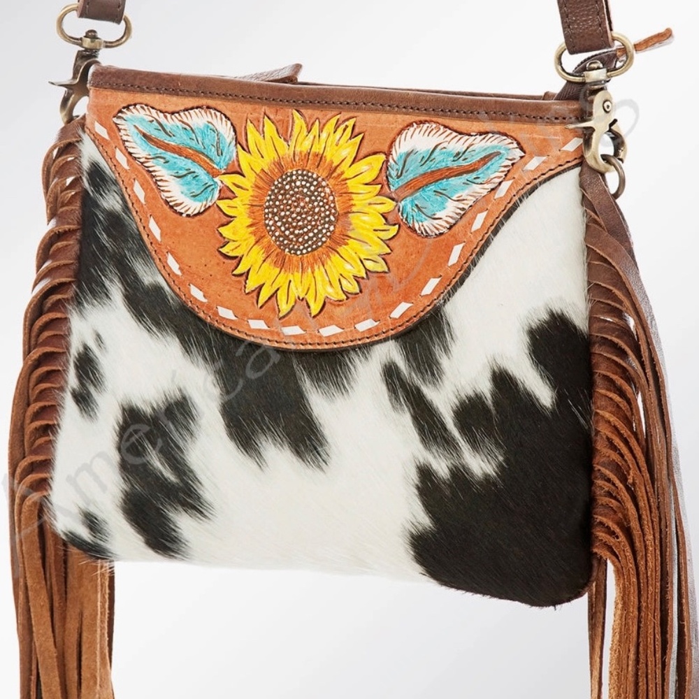 American Darling Crossbody Bag Genuine Western Leather Women's Bag with Cowhid - Picture 5 of 5